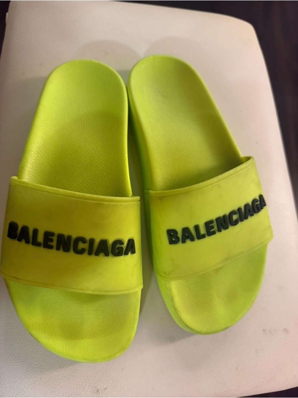 Balenciaga Neon Yellow Slide Sandals with Black Logo